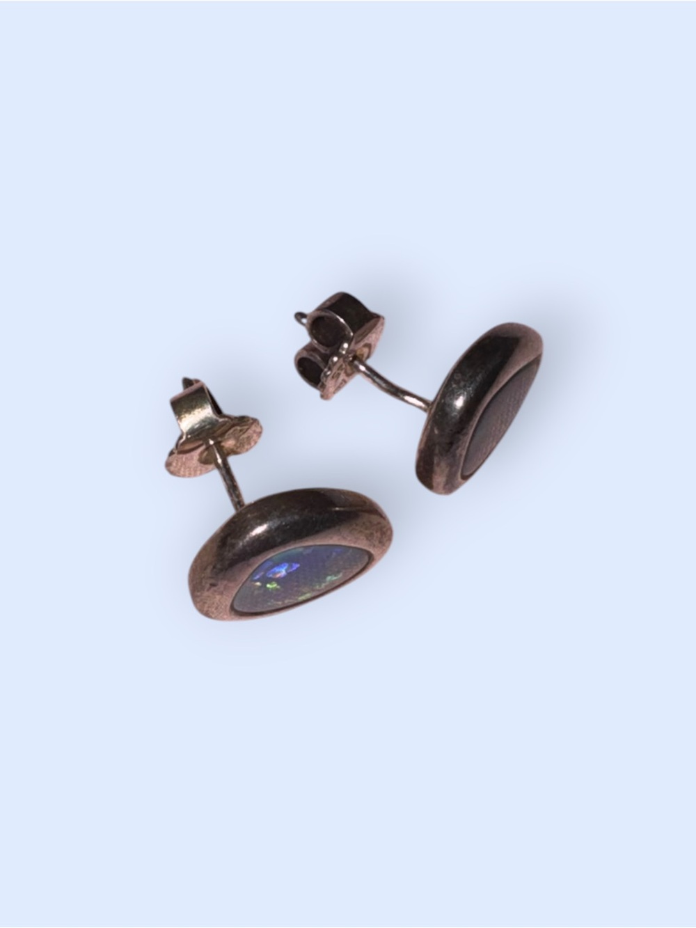 Vintage Blue Opal Stud Earrings - Picture 3 of 6